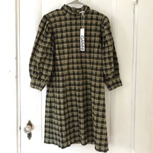 NWT Ganni Gingham Seersucker Dress